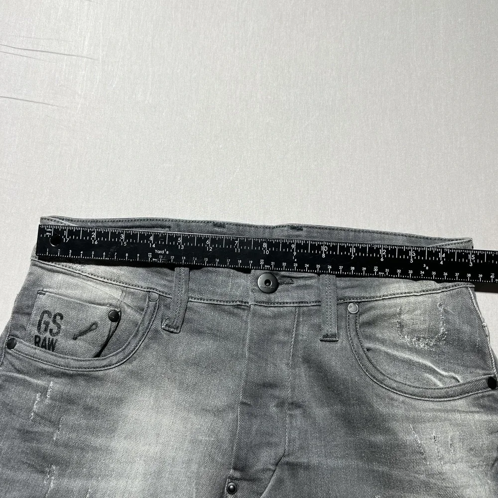 G-Star‎ RAW Defend Super Slim Jeans Mens 30x35 Gray Distressed Denim Button Fly